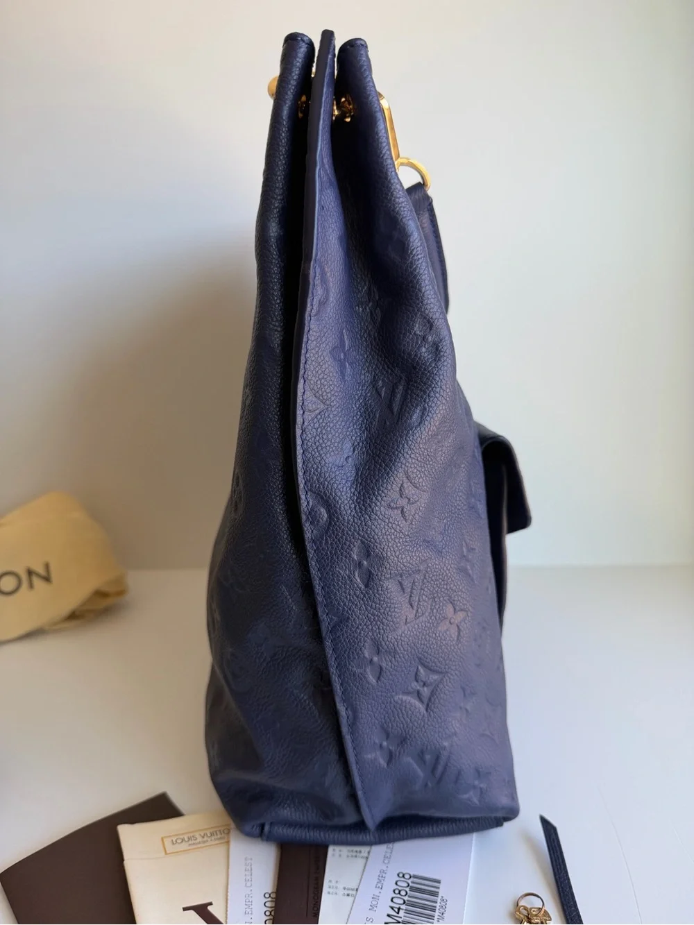 Authentic Louis Vuitton Hobo Métis Celeste Blue Empreinte Leather 2 Way Handbag